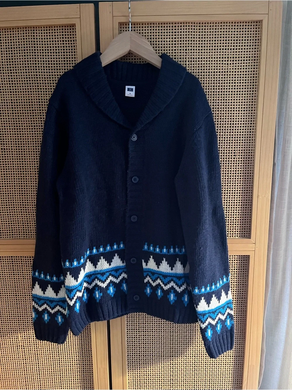 Janie and Jack Navy Shawl Collar Cardigan with Blue and White Fair Isle Boys 12